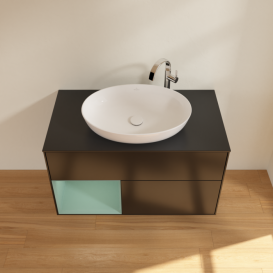 Тумба під раковину Villeroy & Boch Finion 100х50,1 см із підсвічуванням МДФ чорний матовий лак/скло чорне матове G892GMPD