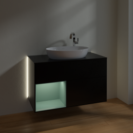 Тумба под раковину Villeroy & Boch Finion 100х50,1 см с подсветкой МДФ черный матовый лак/стекло черное матовое G892GMPD