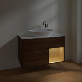 Тумба под раковину Villeroy & Boch Finion 100х50,1 см с подсветкой МДФ шпон грецкого ореха/стекло белое матовое F901HFGN