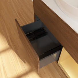 Тумба под раковину Villeroy & Boch Finion 100х50,1 см с подсветкой МДФ шпон грецкого ореха/стекло белое матовое F901HFGN