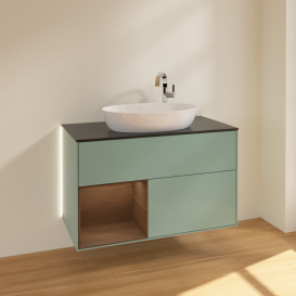 Тумба под раковину Villeroy & Boch Finion 100х50,1 см с подсветкой МДФ оливковый матовый лак/стекло черное матовое G892GNGM