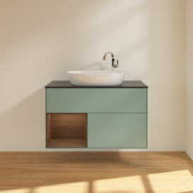 Тумба под раковину Villeroy & Boch Finion 100х50,1 см с подсветкой МДФ оливковый матовый лак/стекло черное матовое G892GNGM