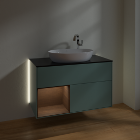 Тумба под раковину Villeroy & Boch Finion 100х50,1 см с подсветкой МДФ оливковый матовый лак/стекло черное матовое G892GNGM