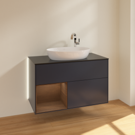 Тумба под раковину Villeroy & Boch Finion 100х50,1 см с подсветкой МДФ темно-синий матовый лак/стекло черное матовое G892GNHG