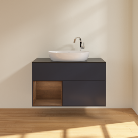 Тумба под раковину Villeroy & Boch Finion 100х50,1 см с подсветкой МДФ темно-синий матовый лак/стекло черное матовое G892GNHG
