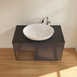 Тумба под раковину Villeroy & Boch Finion 100х50,1 см с подсветкой МДФ темно-синий матовый лак/стекло черное матовое G892GNHG