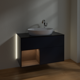 Тумба под раковину Villeroy & Boch Finion 100х50,1 см с подсветкой МДФ темно-синий матовый лак/стекло черное матовое G892GNHG