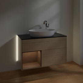 Тумба под раковину Villeroy & Boch Finion 100х50,1 см с подсветкой МДФ шпон дуба/стекло черное матовое G892GNPC