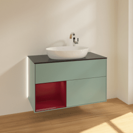 Тумба под раковину Villeroy & Boch Finion 100х50,1 см с подсветкой МДФ оливковый матовый лак/стекло черное матовое G892HBGM