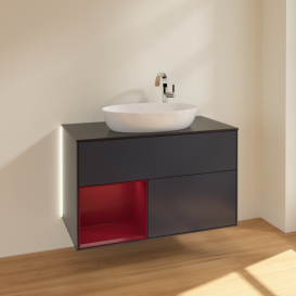 Тумба под раковину Villeroy & Boch Finion 100х50,1 см с подсветкой МДФ темно-синий матовый лак/стекло черное матовое G892HBHG