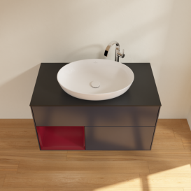 Тумба под раковину Villeroy & Boch Finion 100х50,1 см с подсветкой МДФ темно-синий матовый лак/стекло черное матовое G892HBHG