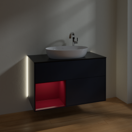 Тумба под раковину Villeroy & Boch Finion 100х50,1 см с подсветкой МДФ темно-синий матовый лак/стекло черное матовое G892HBHG