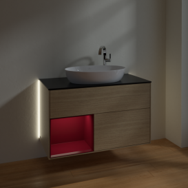 Тумба под раковину Villeroy & Boch Finion 100х50,1 см с подсветкой МДФ шпон дуба/стекло черное матовое G892HBPC