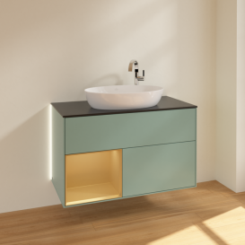 Тумба под раковину Villeroy & Boch Finion 100х50,1 см с подсветкой МДФ оливковый матовый лак/стекло черное матовое G892HFGM