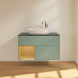 Тумба под раковину Villeroy & Boch Finion 100х50,1 см с подсветкой МДФ оливковый матовый лак/стекло черное матовое G892HFGM