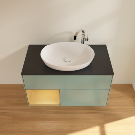 Тумба под раковину Villeroy & Boch Finion 100х50,1 см с подсветкой МДФ оливковый матовый лак/стекло черное матовое G892HFGM