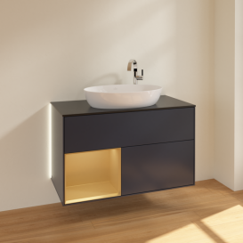 Тумба під раковину Villeroy & Boch Finion 100х50,1 см із підсвічуванням МДФ темно-синій матовий лак/скло чорне матове G892HFHG