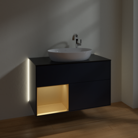 Тумба під раковину Villeroy & Boch Finion 100х50,1 см із підсвічуванням МДФ темно-синій матовий лак/скло чорне матове G892HFHG