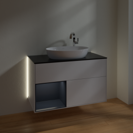 Тумба под раковину Villeroy & Boch Finion 100х50,1 см с подсветкой МДФ глянцевый белый лак/стекло черное матовое G892HGGF