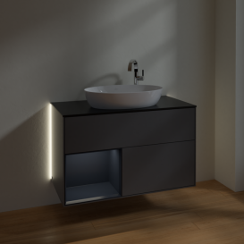 Тумба под раковину Villeroy & Boch Finion 100х50,1 см с подсветкой МДФ антрацит матовый лак/стекло черное матовое G892HGGK