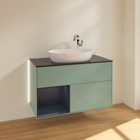Тумба под раковину Villeroy & Boch Finion 100х50,1 см с подсветкой МДФ оливковый матовый лак/стекло черное матовое G892HGGM