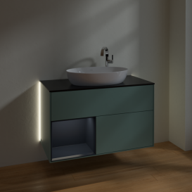 Тумба под раковину Villeroy & Boch Finion 100х50,1 см с подсветкой МДФ оливковый матовый лак/стекло черное матовое G892HGGM