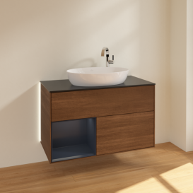 Тумба под раковину Villeroy & Boch Finion 100х50,1 см с подсветкой МДФ шпон грецкого ореха/стекло черное матовое G892HGGN