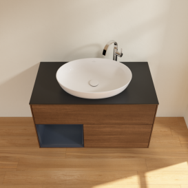 Тумба под раковину Villeroy & Boch Finion 100х50,1 см с подсветкой МДФ шпон грецкого ореха/стекло черное матовое G892HGGN