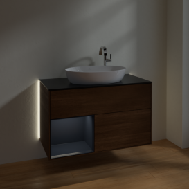 Тумба под раковину Villeroy & Boch Finion 100х50,1 см с подсветкой МДФ шпон грецкого ореха/стекло черное матовое G892HGGN