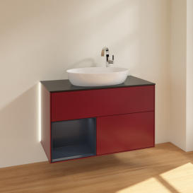 Тумба под раковину Villeroy & Boch Finion 100х50,1 см с подсветкой МДФ пион матовый лак/стекло черное матовое G892HGHB