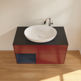 Тумба под раковину Villeroy & Boch Finion 100х50,1 см с подсветкой МДФ пион матовый лак/стекло черное матовое G892HGHB