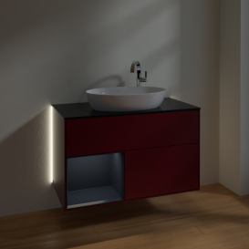 Тумба под раковину Villeroy & Boch Finion 100х50,1 см с подсветкой МДФ пион матовый лак/стекло черное матовое G892HGHB