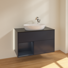Тумба под раковину Villeroy & Boch Finion 100х50,1 см с подсветкой МДФ темно-синий матовый лак/стекло черное матовое G892HGHG