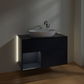 Тумба под раковину Villeroy & Boch Finion 100х50,1 см с подсветкой МДФ темно-синий матовый лак/стекло черное матовое G892HGHG