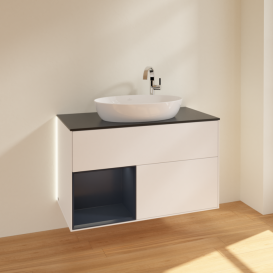 Тумба под раковину Villeroy & Boch Finion 100х50,1 см с подсветкой МДФ белый матовый лак/стекло черное матовое G892HGMT