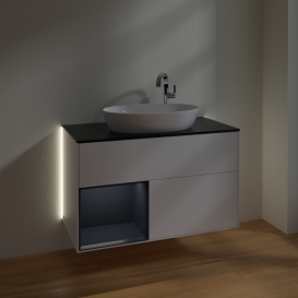 Тумба под раковину Villeroy & Boch Finion 100х50,1 см с подсветкой МДФ белый матовый лак/стекло черное матовое G892HGMT