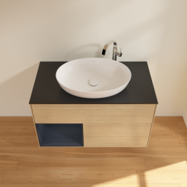 Тумба под раковину Villeroy & Boch Finion 100х50,1 см с подсветкой МДФ шпон дуба/стекло черное матовое G892HGPC