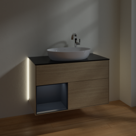 Тумба под раковину Villeroy & Boch Finion 100х50,1 см с подсветкой МДФ шпон дуба/стекло черное матовое G892HGPC