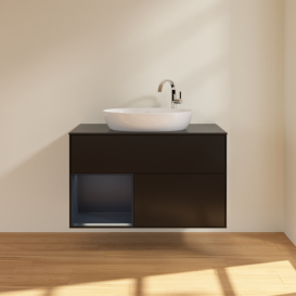 Тумба под раковину Villeroy & Boch Finion 100х50,1 см с подсветкой МДФ черный матовый лак/стекло черное матовое G892HGPD