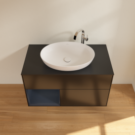 Тумба под раковину Villeroy & Boch Finion 100х50,1 см с подсветкой МДФ черный матовый лак/стекло черное матовое G892HGPD