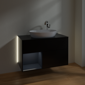Тумба под раковину Villeroy & Boch Finion 100х50,1 см с подсветкой МДФ черный матовый лак/стекло черное матовое G892HGPD