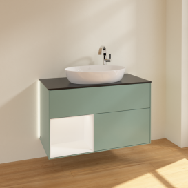 Тумба под раковину Villeroy & Boch Finion 100х50,1 см с подсветкой МДФ темно-синий матовый лак/стекло черное матовое G892MTGM