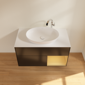 Тумба под раковину Villeroy & Boch Finion 100х50,1 см с подсветкой МДФ черный матовый лак/стекло белое матовое F901HFPD