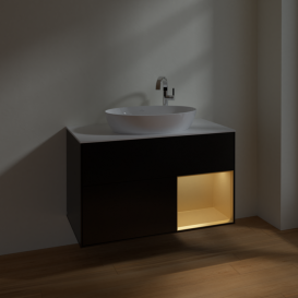 Тумба под раковину Villeroy & Boch Finion 100х50,1 см с подсветкой МДФ черный матовый лак/стекло белое матовое F901HFPD