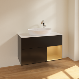 Тумба под раковину Villeroy & Boch Finion 100х50,1 см с подсветкой МДФ черный матовый лак/стекло белое матовое F901HFPD