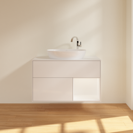 Тумба под раковину Villeroy & Boch Finion 100х50,1 см с подсветкой МДФ глянцевый белый лак/стекло белое матовое F901MTGF