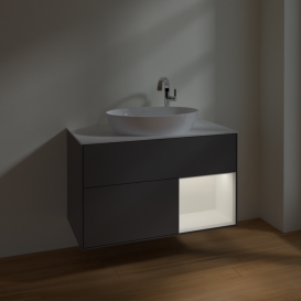 Тумба под раковину Villeroy & Boch Finion 100х50,1 см с подсветкой МДФ антрацит матовый лак/стекло белое матовое F901MTGK