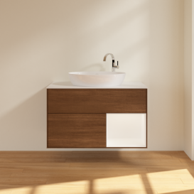 Тумба под раковину Villeroy & Boch Finion 100х50,1 см с подсветкой МДФ шпон грецкого ореха/стекло белое матовое F901MTGN