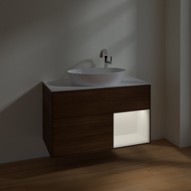 Тумба под раковину Villeroy & Boch Finion 100х50,1 см с подсветкой МДФ шпон грецкого ореха/стекло белое матовое F901MTGN
