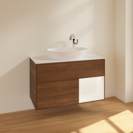 Тумба под раковину Villeroy & Boch Finion 100х50,1 см с подсветкой МДФ шпон грецкого ореха/стекло белое матовое F901MTGN